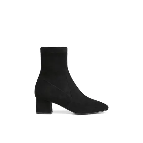 VME/舞魅秋冬新款弹力粗跟一脚蹬厚底短筒靴休闲百搭黑色烟筒靴女图片