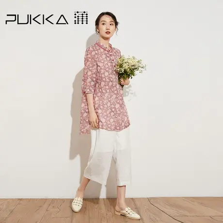 蒲PUKKA苎麻印花衬衫女春夏季宽松休闲设计感小众复古碎花上衣图片