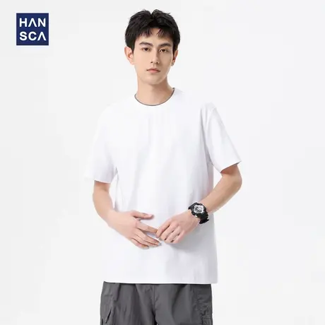 hansca 液氨双面透气短袖t恤男2025夏季领口撞色舒适凉感圆领上衣商品大图