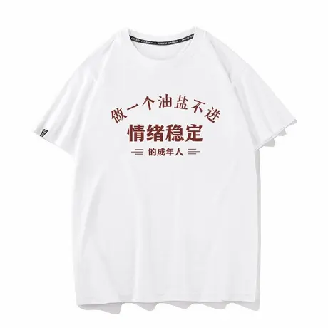 秀洛做一个油盐不进情绪稳定的成年人印花纯棉怀旧宽松夏短袖T恤商品大图