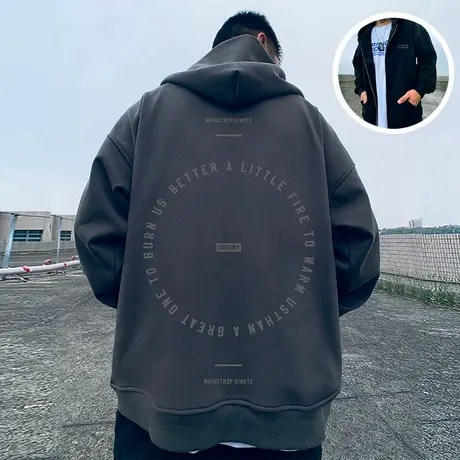 加肥加大码男装胖子卫衣秋冬加绒加厚拉链特大宽松连帽衫纯棉外套图片
