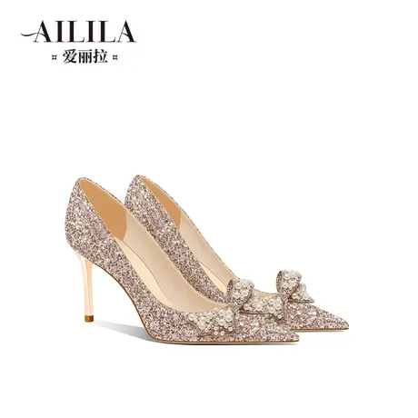 爱丽拉法式婚鞋女2023新款禾秀主婚纱两穿新娘蝴蝶结高跟鞋不累脚商品大图