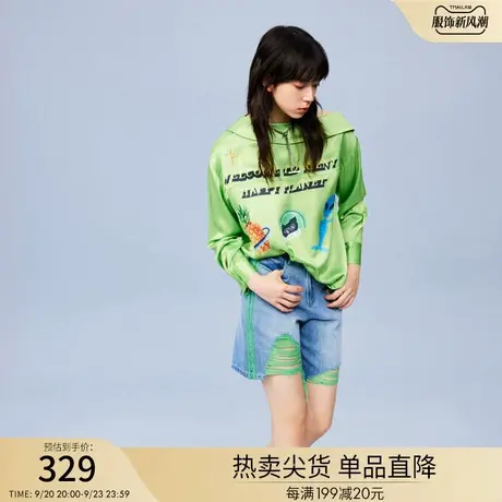 RIENYRE牛仔裤女2023年新款夏季复古破洞短裤高级时尚百搭休闲裤商品大图