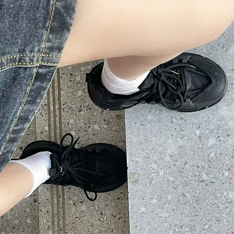 回力女鞋老爹鞋女2025夏季新款厚底黑色运动鞋子女款跑步减震轻便商品大图