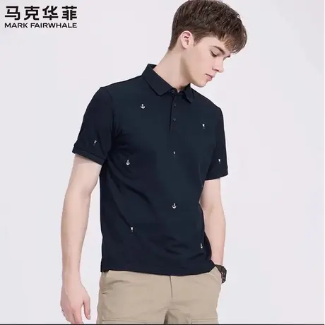 【冰氧吧散点字母刺绣】马克华菲25夏翻领吸湿透气男士短袖POLO衫图片