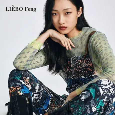 裂帛LIEBOFeng2023秋季新品chic印花皮肤衣多巴胺绿色打底长袖T恤商品大图