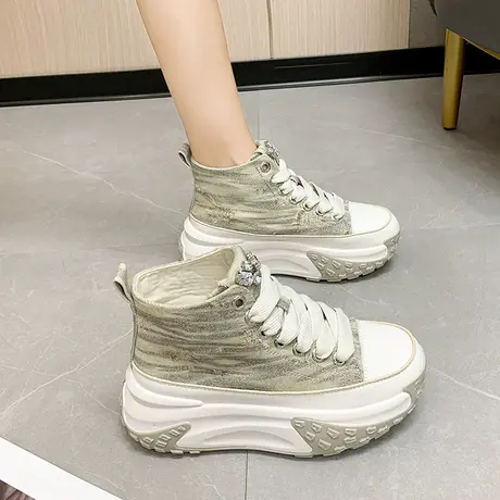 老爹鞋女2023年春秋季新款运动可爱学生帆布鞋松糕厚底韩系高帮鞋商品大图