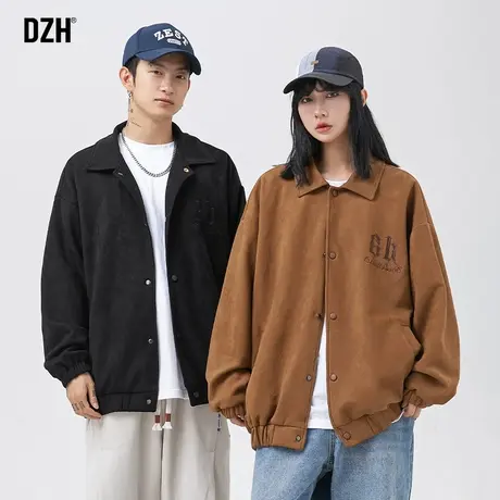 男士休闲麂皮绒外套潮牌痞帅炸街男秋季男装情侣新款教练翻领夹克商品大图