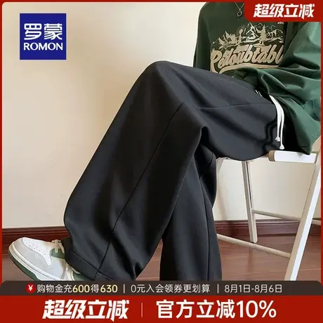 罗蒙男士时尚潮流休闲裤2025秋季新款宽松百搭抽绳松紧腰直筒裤男商品大图