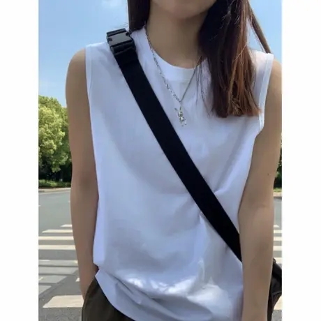 白色纯棉遮副乳背心女夏季外穿宽松无袖坎肩运动t恤打底内搭上衣商品大图
