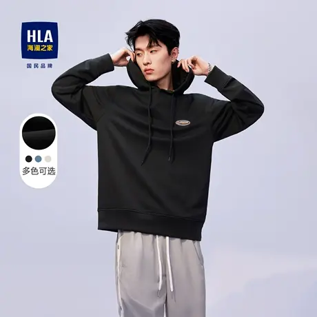 HLA/海澜之家抽绳连帽情侣卫衣秋季季新款印花黑色宽松外套潮男女图片