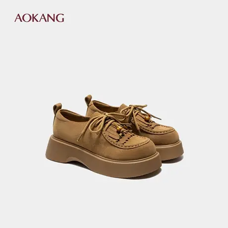 奥康 女鞋2025秋季袋鼠鞋个性流苏休闲鞋增高显腿长系带厚底鞋图片