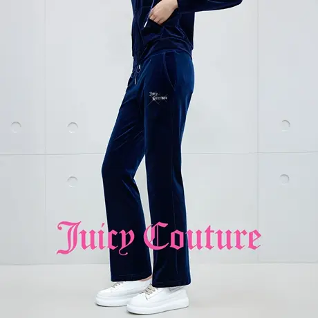 Juicy Couture橘滋休闲裤女2025年秋季新款烫钻丝绒微喇修身长裤商品大图