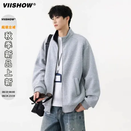 VIISHOW美式高街痞帅夹克男藏青色休闲外套潮牌百搭慵懒风卫衣开商品大图