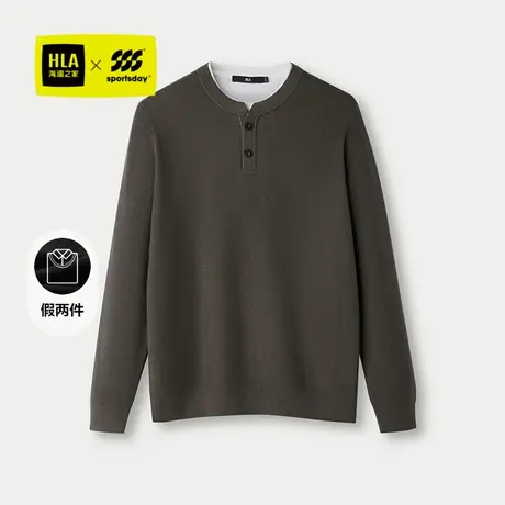 HLA/海澜之家双领针织衫2025秋季新款时尚有型保暖套头衫假两件男商品大图
