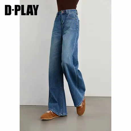 DPLAY2025年秋季新款蓝色牛仔裤女长款休闲宽松裤子直筒裤长裤图片