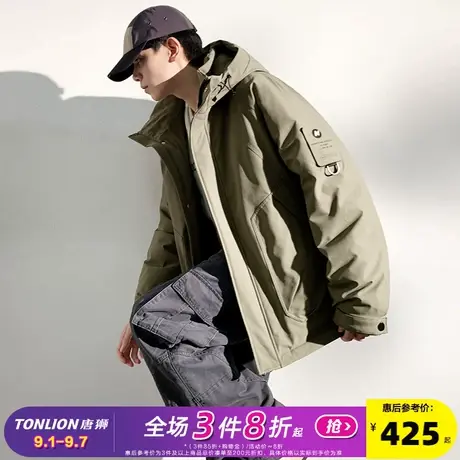唐狮2024冬季新款羽绒服男连帽短款工装大口袋加厚保暖青少年外套商品大图