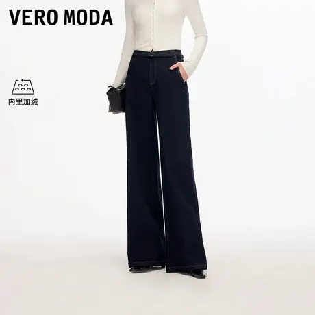 Vero Moda牛仔裤女2025秋冬新款含棉加绒腰带丹宁阔腿裤休闲简约商品大图