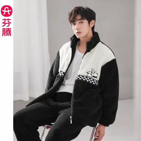 芬腾抗静电珊瑚绒睡衣男秋冬款加绒加厚拉链立领外穿家居服2025年商品大图