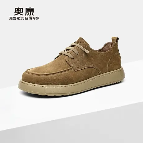 奥康工装板鞋男2025春秋商场同款低帮免系带真皮休闲厚底运动鞋潮商品大图