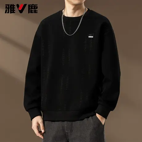 雅鹿圆领宽松长袖卫衣男2026春季新款青年时尚港风潮牌打底衫上衣商品大图