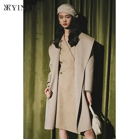 YINER音儿女装冬季新款羊毛含羊绒双面呢大衣商品大图