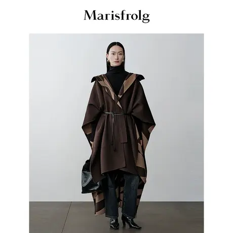 【商场同款】玛丝菲尔2023年冬季新款绵羊毛双面连帽毛呢外套女图片