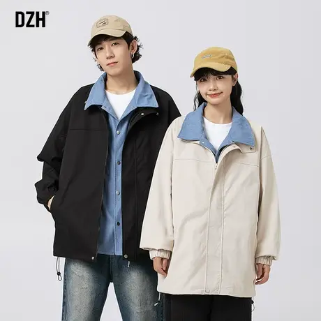 情侣假两件外套男春秋款防风衣男士2023新款情侣装登山服翻领夹克商品大图
