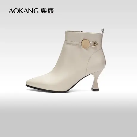 【门店发货】奥康女鞋冬季新款真皮时装靴细高跟气质女士短靴舒适商品大图