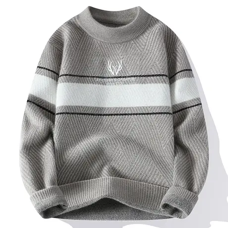 水貂绒毛衣男士半高领加厚潮牌秋冬季羊绒针织打底衫内搭保暖衣服商品大图