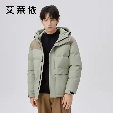艾莱依休闲羽绒服男新款鸭绒时尚运动设计感拼接短款连帽冬季外套商品大图