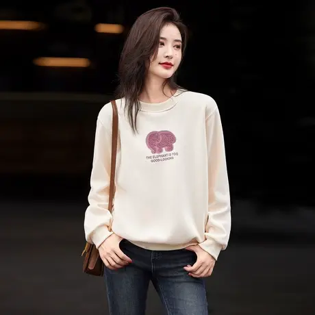 时尚休闲卫衣2023年冬季新款女百搭圆领加绒宽松长袖显龄上衣商品大图