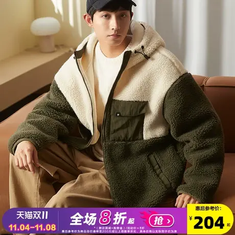 唐狮仿羊羔毛外套男2023冬季新款拼接休闲短款保暖男士厚外套冬天图片