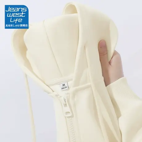 真维斯LIFE卫衣女款2023新款爆款纯色秋季慵懒大码连帽开衫外套C图片