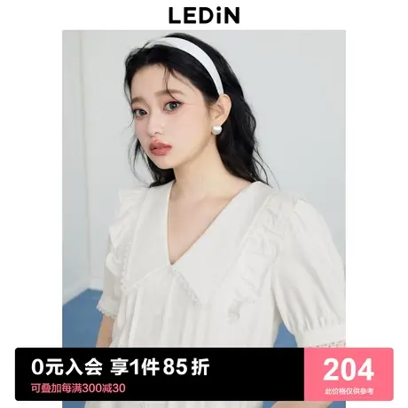 乐町甜美娃娃裙2023年春季白色温柔宽松翻领连衣裙商品大图