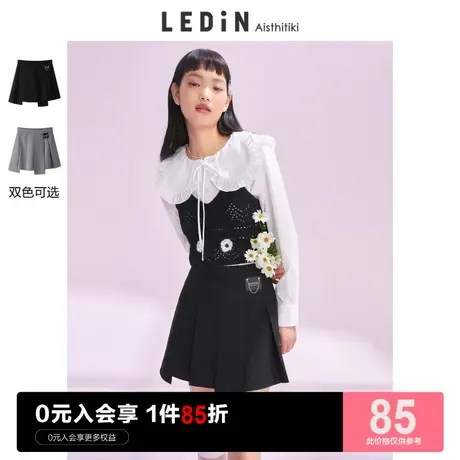 乐町高腰黑色短裤女直筒宽松不规则打褶裙裤设计感潮休闲夏季新款商品大图
