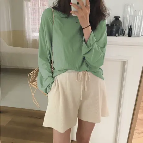 春秋衣宽松外穿黑色上衣内搭秋冬季洋气百搭打底衫女白色长袖t恤商品大图