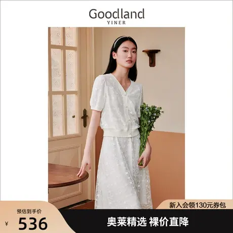 【南国花园】音儿美地女装2023夏新款绣花蕾丝刺绣针织衫商品大图