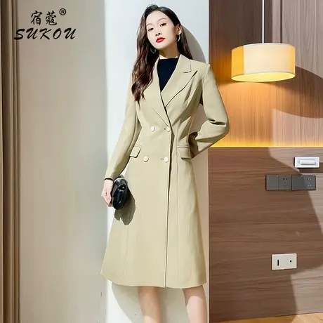 卡其色风衣女中长款设计感短款外套2024秋季新款小个子显瘦收腰款商品大图