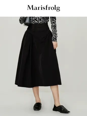 【言选好物】玛丝菲尔23春季新款复古赫本黑色高腰伞裙半身裙商品大图