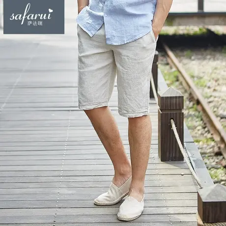 萨法瑞夏天男裤亚麻短裤男沙滩裤运动休闲裤五分裤潮宽松直筒裤子商品大图