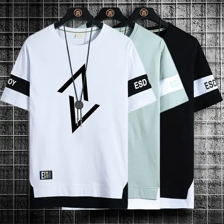 棉感t恤男士短袖2025新款夏季白色半袖男体恤潮牌潮流学生上衣服商品大图