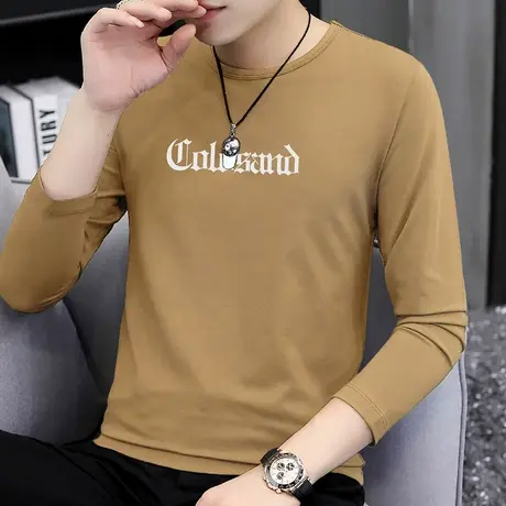 莫代尔长袖t恤男秋季潮流圆领内搭上衣服打底衫潮牌印花秋衣小衫商品大图