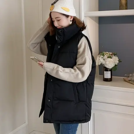 羽绒棉马甲女中长款2023秋冬季新款韩版宽松背心外穿马夹坎肩外套商品大图