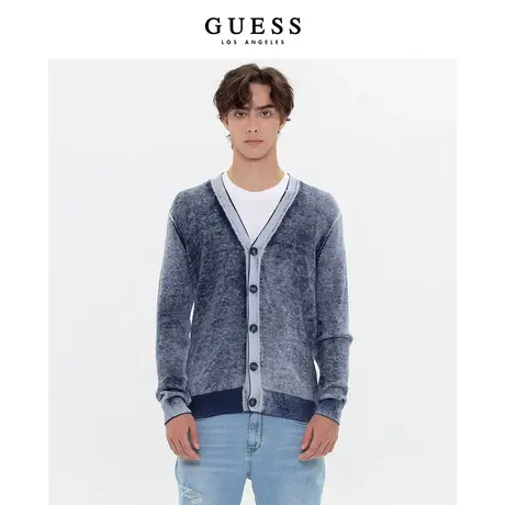 【38上新季】GUESS 男士新潮复古休闲渐变撞色开衫针织毛衣商品大图