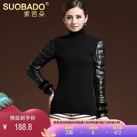 断码清仓特价海宁春水貂毛绵羊皮袖毛衣女打底衫真皮羽绒袖针织衫商品大图