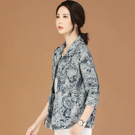 韩潮袭人花色宽松休闲牛仔短外套女2023秋季新款百搭夹克衫设计感图片