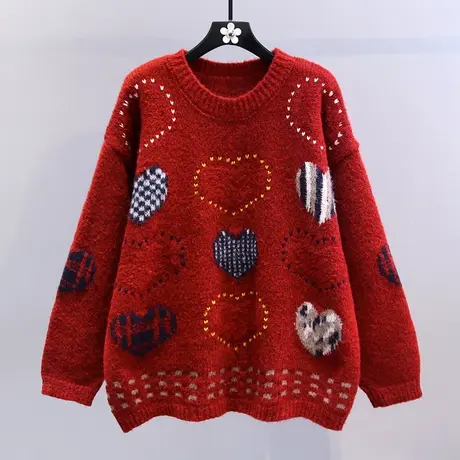 小香风复古爱心提花毛衣女冬季2023新款宽松慵懒风高级感针织上衣商品大图