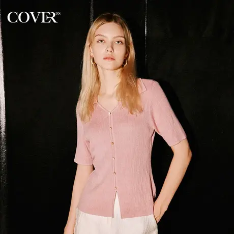 COVER秋季肌理弹力修身短袖针织衫商品大图