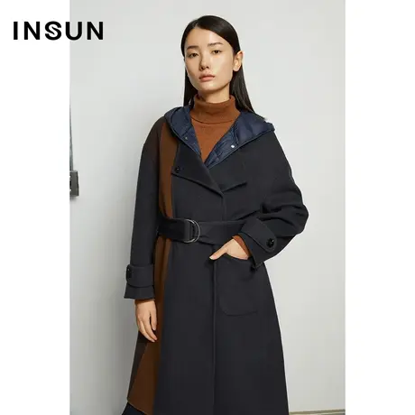 INSUN恩裳奥莱冬季绵羊毛宽松廓形双排扣毛呢外套图片